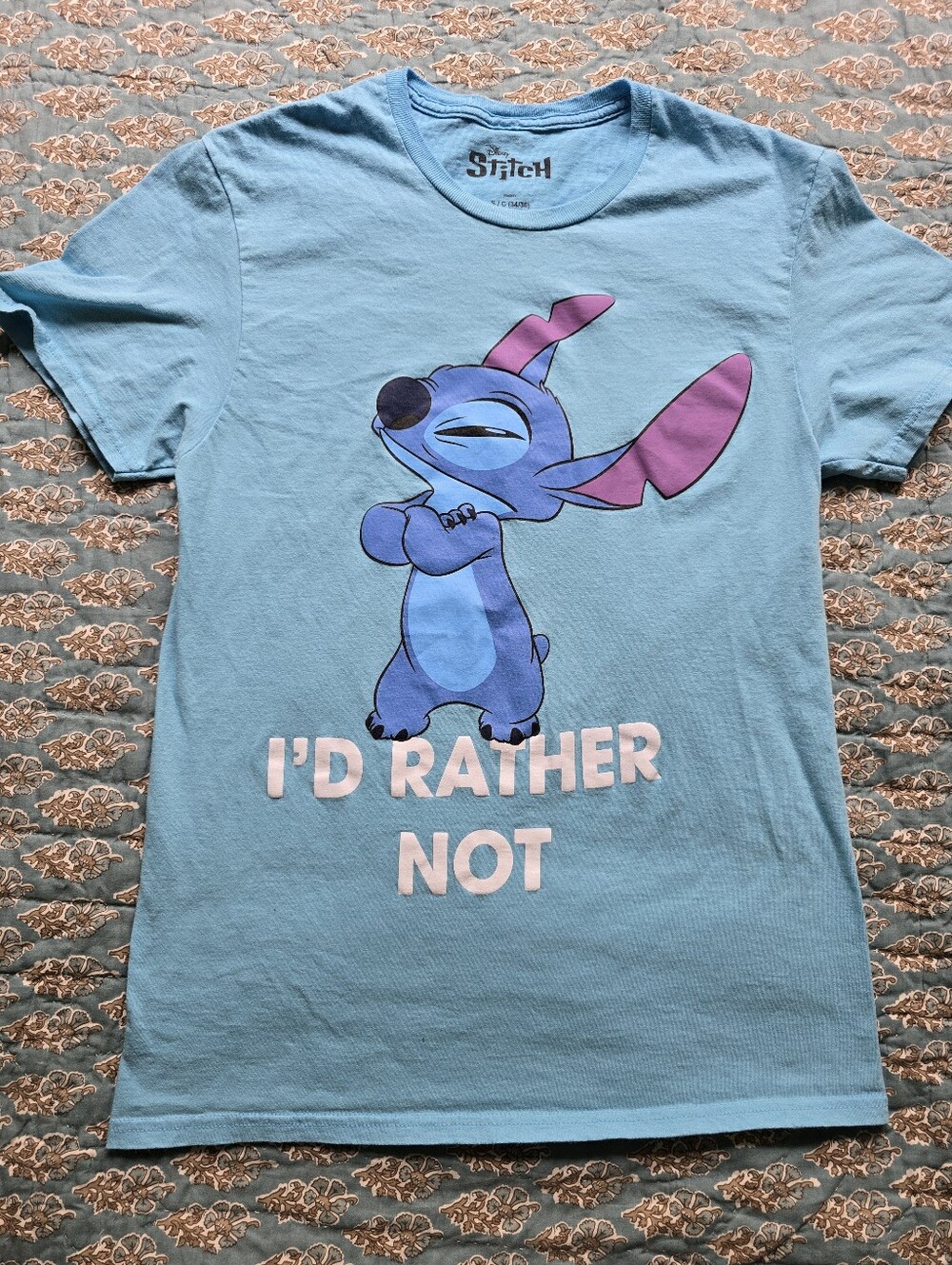 Disney Stitch 'I'd Rather Not' Cotton Graphic Tee Women's Size Small 34/36